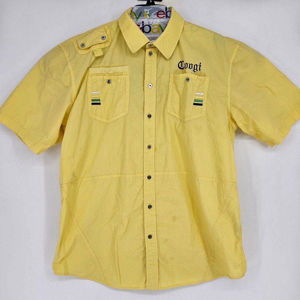 Vintage Coogi Shirt‎ Mens XXL Button Up Embroidered Y2K Hip Hop Yellow FLAWS